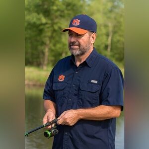 Auburn U Chiliwear Nylon Fishing Short Sleeve Vented Back Shirt Mens Sz L Navy